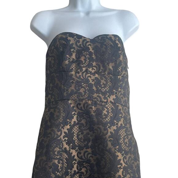 Ann Taylor LOFT Strapless Black Gold Brocade Mini Dress 4 Formal Whimsy‎ Fairy - Picture 4 of 15